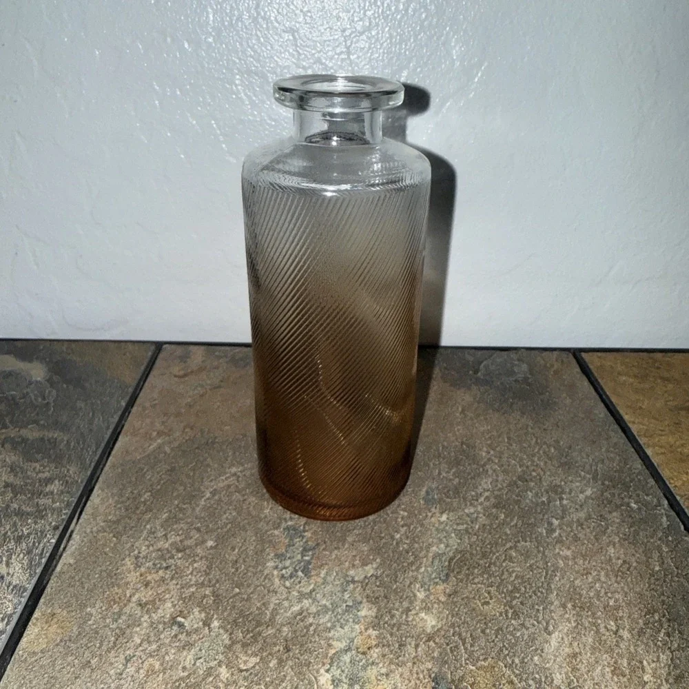Mini Fluted Translucent Glass Tabletop Indoor Vase, 5 inches in Amber color‎